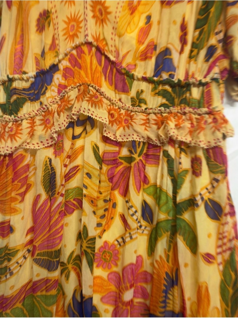 Farm Rio Yellow Rio Tapestry Tiered Hem Maxi Dress size M - Picture 4 of 6